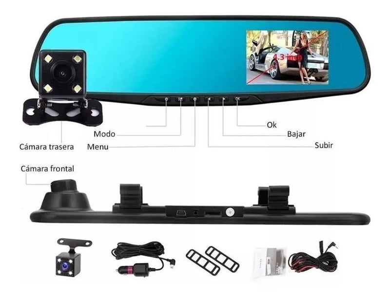 🚗 Espejo Retrovisor Doble Camara Dvr Hd🚗