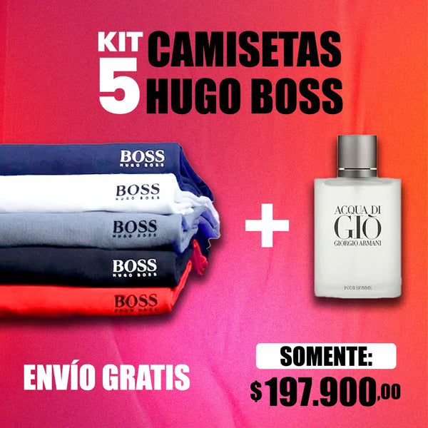 KIT 5 CAMISETAS HUGO BOSS [LLEVA 5 CAMISETAS + PERFUME ACQUA DI GIO DE REGALO]