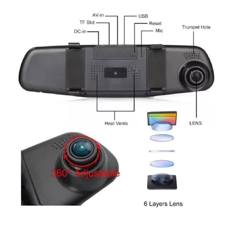 🚗 Espejo Retrovisor Doble Camara Dvr Hd🚗